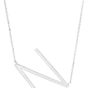 10k Solid White or Yellow Gold Large Sideways Block Initial Extendable Necklace, 16+2 inches