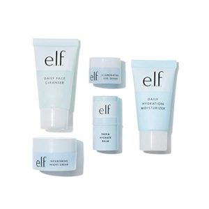 e.l.f, Jet Set Hydration Kit, 5 Piece, TSA-Friendly, Lightweight, Cleanses, Tones, Moisturizes, Nourishes, Includes Cleanser, Balm, Moisturizer, Eye Cream and Night Cream, 1.9 Fl Oz