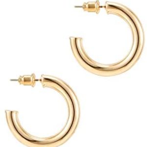 PAVOI 14K Gold Colored Lightweight Chunky Open Hoops | Gold Hoop Earrings for Women