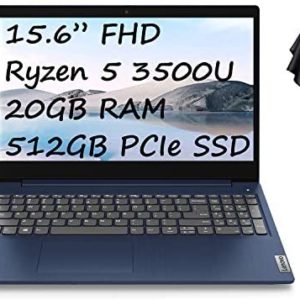 2021 Newest Lenovo IdeaPad 15.6″ FHD Business Laptop Computer, Quad-Core AMD Ryzen 5 3500U (Beats i7-8550U), 20GB RAM, 512GB PCIe SSD, AMD Radeon Vega 8, Bluetooth, HDMI, Win 10, Blue + Oydisen Cloth