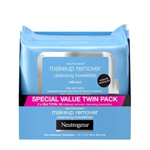 Neutrogena Makeup Remover Cleansing Face Wipes, Daily Cleansing Facial Towelettes to Remove Waterproof Makeup and Mascara, Alcohol-Free, Value Twin Pack, 25 Count, 2 Pack