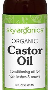 Castor Oil USDA Organic Cold-Pressed (16oz) 100% Pure Hexane-Free Castor Oil – Conditioning & Healing, For Dry Skin, Hair Growth – For Skin, Hair Care, Eyelashes – Caster Oil By Sky Organics