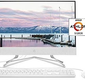 HP 22-inch All-in-One Desktop Computer, AMD Athlon Silver 3050U Processor, 4 GB RAM, 256 GB SSD, Windows 10 Home (22-dd0010, White), Snow White