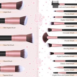 BESTOPE Makeup Brushes 16PCs Makeup Brushes Set with 4PCs Makeup Sponge and 1 Brush Cleaner Premium Synthetic Foundation Brushes Blending Face Powder Eye Shadows Make Up Brushes Tool(Rose Gold)