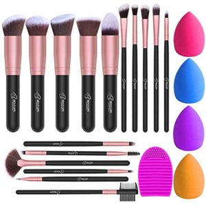 BESTOPE Makeup Brushes 16PCs Makeup Brushes Set with 4PCs Makeup Sponge and 1 Brush Cleaner Premium Synthetic Foundation Brushes Blending Face Powder Eye Shadows Make Up Brushes Tool(Rose Gold)